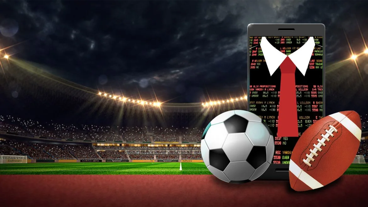 Tampilan pertandingan olahraga dengan lapangan dan pemain
